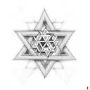 A dotwork representation of the Star of David surrounded by Jewish symbols tattoo design idea