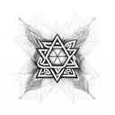 A dotwork representation of the Star of David surrounded by Jewish symbols tattoo design idea