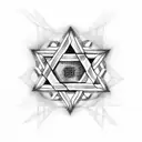 A dotwork representation of the Star of David surrounded by Jewish symbols tattoo design idea