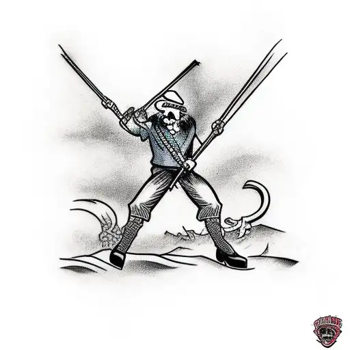 scythe with a man hanging from it tattoo design idea