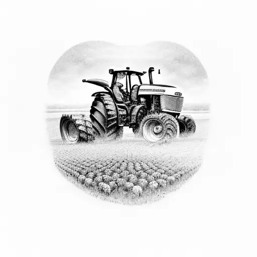 A black-grey tattoo of a farmer plowing the fields with a Ford 6600 tractor tattoo design idea