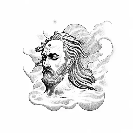 Head of Posiedon, Waves in Background tattoo design idea