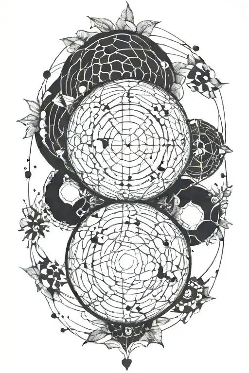 Main Design: Three spheres arranged along the right arm, connected by a thin, continuous line that runs through the cent tattoo design idea