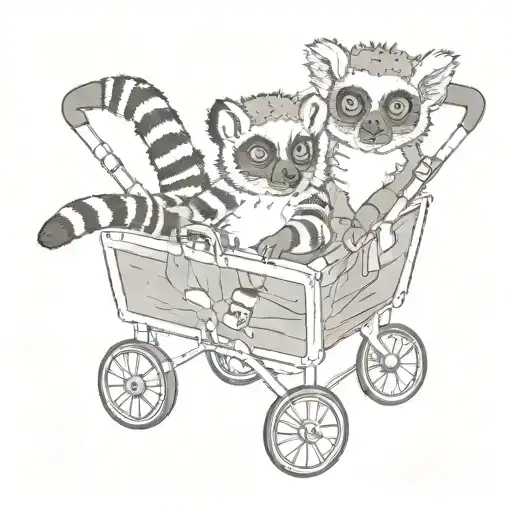 realistic lemur in a pushchair tattoo design idea