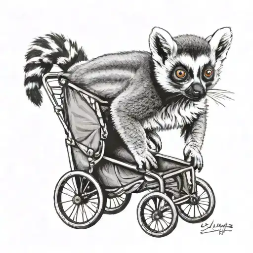 realistic lemur in a pushchair tattoo design idea