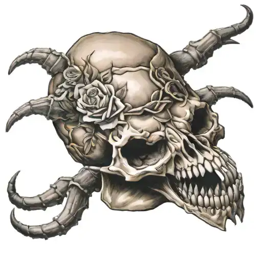 rose scorpion skull tattoo design idea