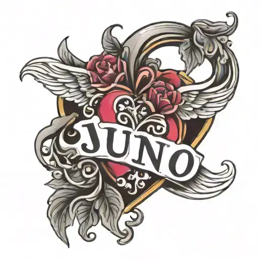 the name juno with a heart  tattoo design idea