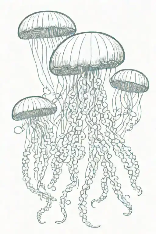 whimsical jellyfish floating long tentacles made out of houseplants tattoo design idea