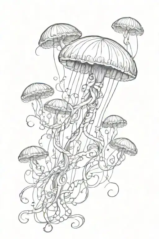 jellyfish floating long tentacles made of flowers and vines tattoo design idea