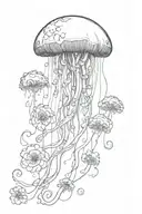jellyfish floating long tentacles made of flowers and vines tattoo design idea