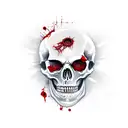 * Skeleton with cracked skull and a little bit of blood driving a boat that is crunched up like it crashed tattoo design idea