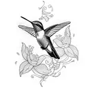 hummingbird flower lines tattoo design idea