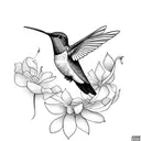 hummingbird flower lines tattoo design idea