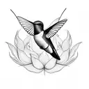 hummingbird flower lines tattoo design idea