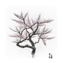 Cherry blossom tree with leaves blowing away in the wind and some leaves turning into birds tattoo design idea