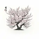 Cherry blossom tree with leaves blowing away in the wind and some leaves turning into birds tattoo design idea