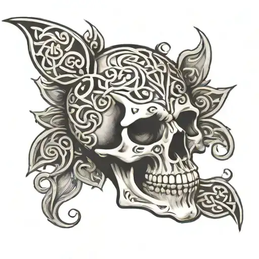 celtic skull soft shading tattoo design idea