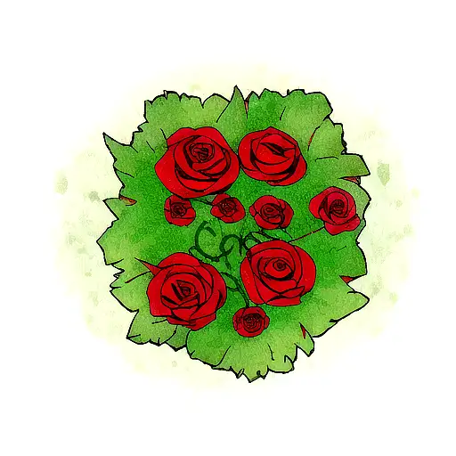 red roses and green leaves tattoo design idea