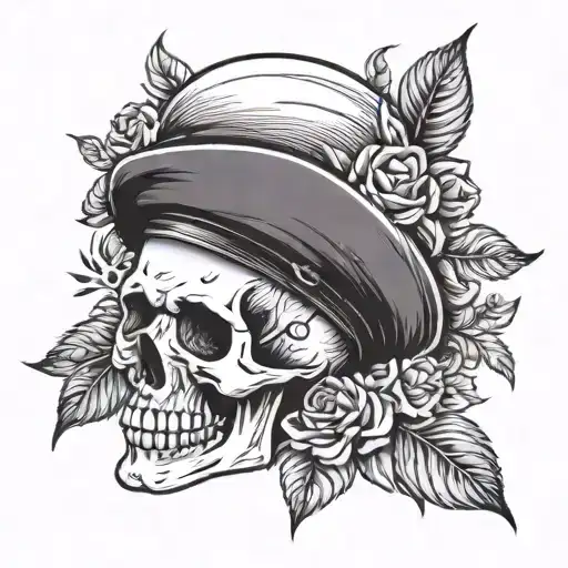 skull with beret on head tattoo design idea