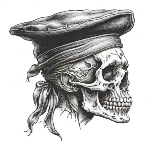 skull with beret on head tattoo design idea