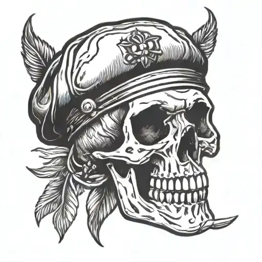 skull with beret on head tattoo design idea