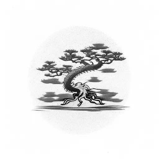 Bonsai tree with dragon wrapping around it tattoo design idea