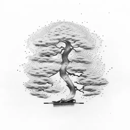 bonsai tree surrounded by falling leaves tattoo design idea