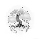 bonsai tree surrounded by falling leaves tattoo design idea