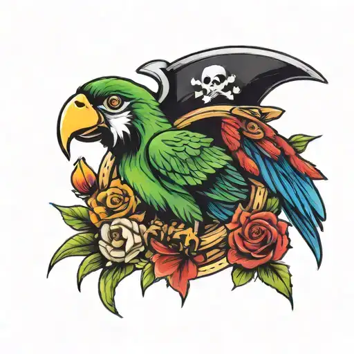 pirate parrot old school tattoo design incorporating elements tattoo design idea