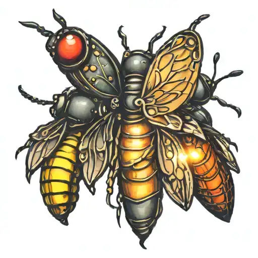 firefly's in a line art tattoo tattoo design idea