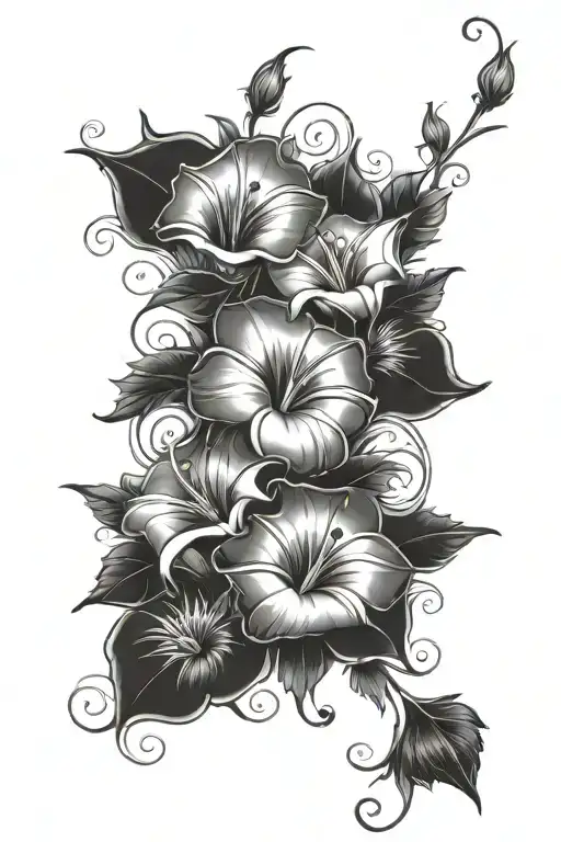 morning glory and aster flower bouquet wrapped tattoo design idea