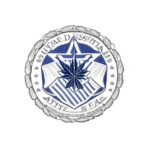 A United States Air Force medic emblem surrounded by marijuana leaves tattoo design idea