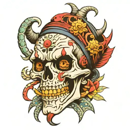 skull jester psycho tattoo design idea