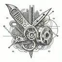 Barber scissors cutting through a computer circuit board tattoo design idea