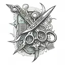 Barber scissors cutting through a computer circuit board tattoo design idea