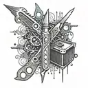 Barber scissors cutting through a computer circuit board tattoo design idea
