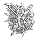 Barber scissors cutting through a computer circuit board tattoo design idea