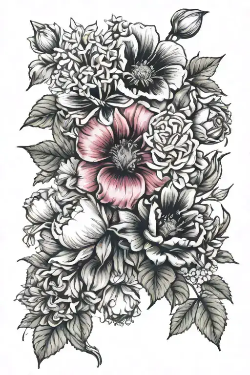 February March October July birth flowers tattoo design idea