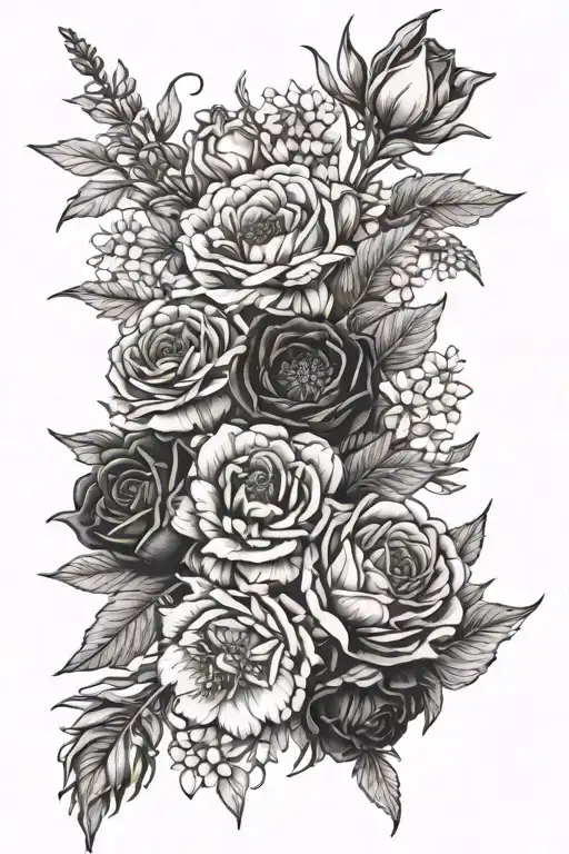 February March October July birth flower bouquet  tattoo design idea