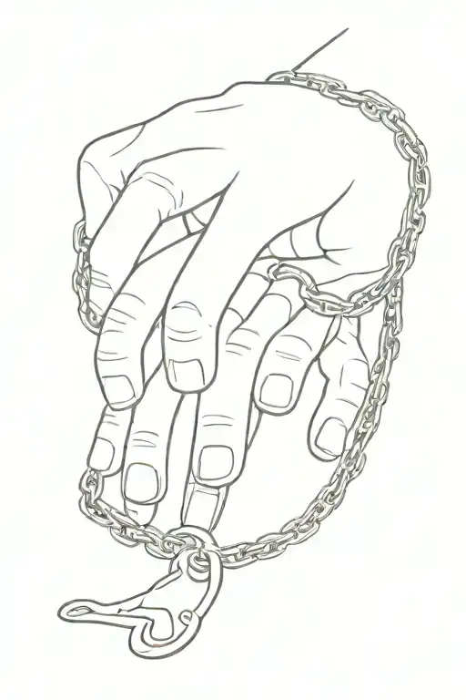a hand holding a chain with a barking dog and the dog's tag says ambition tattoo design idea