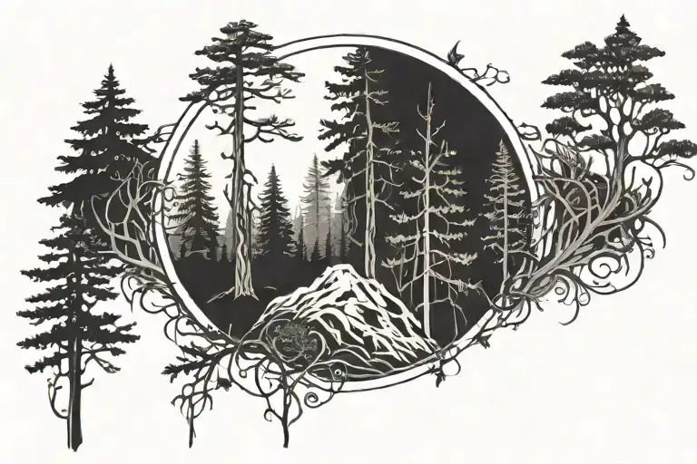 Forest blackout symmetrical design tattoo design idea