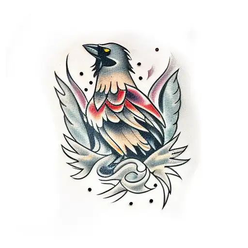 Crow, cartoon, fat tattoo design idea