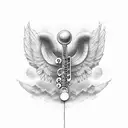 TR Roland 808, music notes, angel, clouds, shaded tattoo design idea