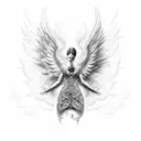 TR Roland 808, music notes, angel, clouds, shaded tattoo design idea