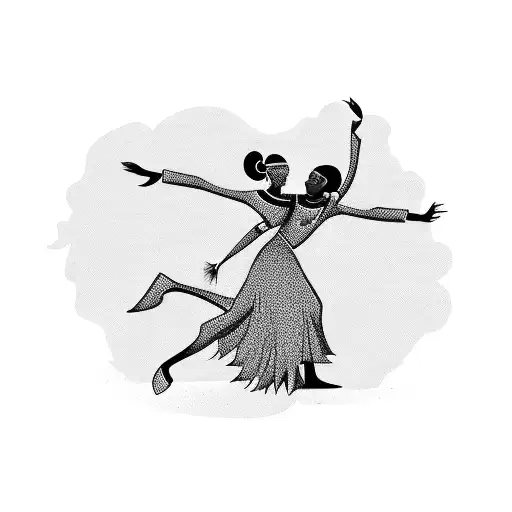 Incorporate a silhouette of a couple dancing in traditional Haitian attire with musical notes flowing around them tattoo design idea