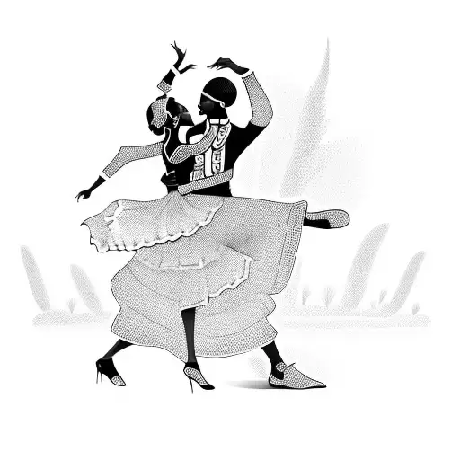 Incorporate a silhouette of a couple dancing in traditional Haitian attire with musical notes flowing around them tattoo design idea