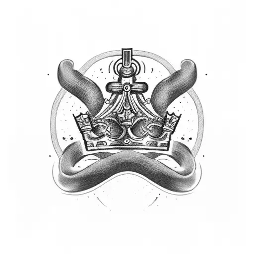 A crown intertwined with Greek mythology symbols like a thunderbolt and a laurel wreath tattoo design idea