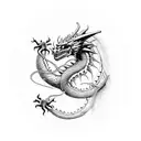 A dragon intertwined with ancient ruins from different historical periods tattoo design idea