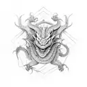 A dragon intertwined with ancient ruins from different historical periods tattoo design idea