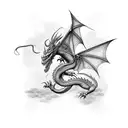 A dragon intertwined with ancient ruins from different historical periods tattoo design idea